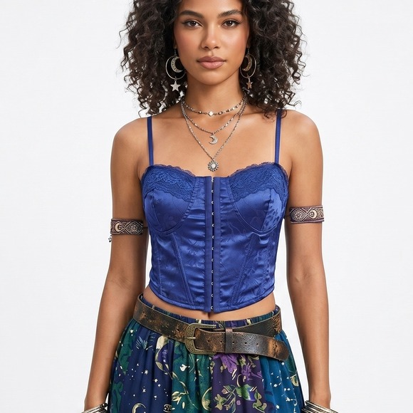 PacSun Tops - PacSun Y2K Satin Lace Corset Top LA Hearts Blue Top Whimsigoth Lace Up Small